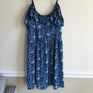 Blue Floral Smocked Cold Shoulder Dress